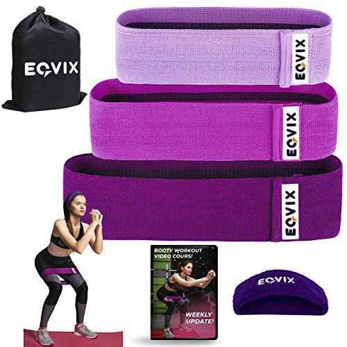 Product Cover Fabric Resistance Bands for Legs and Butt - Pack of of 3 Non Slip Hip Bands - Durable Booty Bands for Women - Resistance Loops for Men - Elastic Workout Bands and Exercise Bands: Bonus Video Training