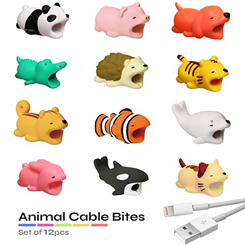 Product Cover LoveAndCables Cable Animal Bites. Cord Charger Protector, Compatible with iPhone, Samsung, and Android Charger - Biter Character Nibblers for Cellphone, Tablet Power Wire - 12 Novelty Chompy Critters