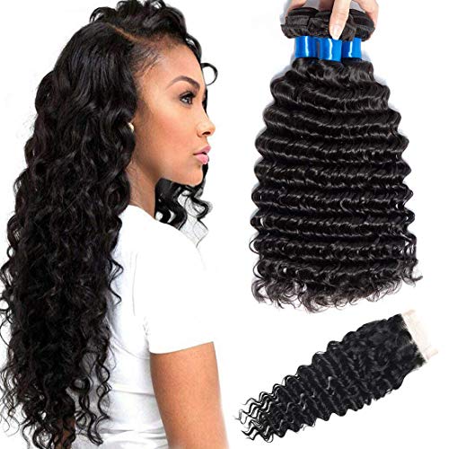 Product Cover Cranberry Brazilian Virgin Hair Deep Wave Bundles Unprocessed Virgin Remy Human Hair Extensions Deep Curly Hair Weaves Natural Black Color