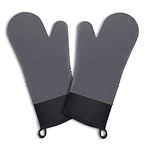 Product Cover Acmind Silicone Non Slip Oven Mitts Set, Heat Resistant Cooking Gloves Waterproof BBQ Kitchen Oven Mitts with Inner Cotton Layer for Cooking, Baking, Set of 2