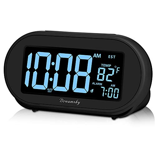 Product Cover DreamSky Auto Time Set Alarm Clock with Snooze & Full Range 0-100% Dimmer, USB Charging Station/Phone Charger, Auto DST, 4 Time Zones Clocks for Bedrom