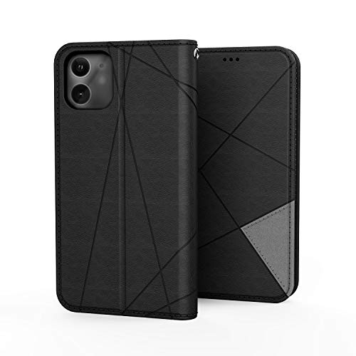 Product Cover iPhone 11 Wallet Case - [Glass Screen Protector Included] Soft Pu Leather Flip Folio Shell [Kickstand] Closure Magnetic Protective Cover with Card Slots for Women and Men Fit iPhone 11 (Black)