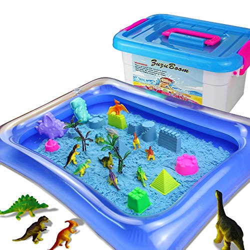 Product Cover ZUZU BOOM Play Sand Toys and Sand Molds Kit - Set Includes: 2 Pound Play Sand, 42 Pieces Sand Molds, Dinosaur Toys, Inflatable Tray, Storage Box, Castle