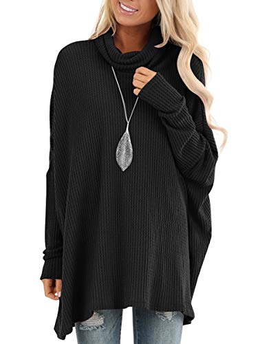 Product Cover ANRABESS Women Turtle Cowl Neck Batwing Sleeve Waffle Knit Casual Loose Oversized Pullover Sweater Tunic Tops