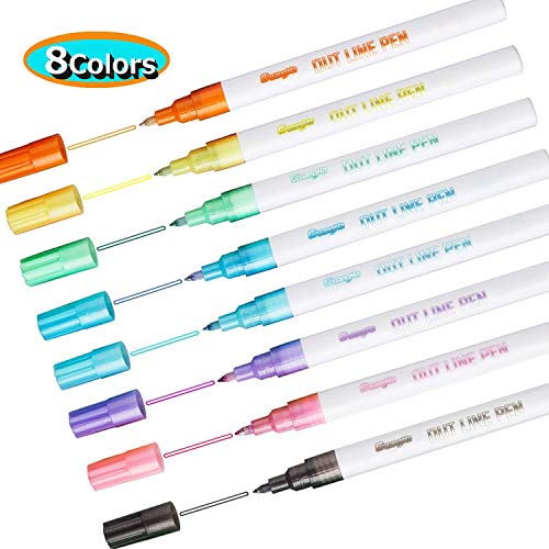 Product Cover Double Line Outline Pen, YTFGGY 8 Color Self-Outline Metallic Pens Gift Card Drawing Markers Set for DIY Crafts, Projects and Posters