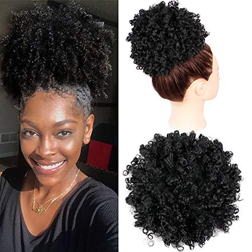 Product Cover ALENTOO Afor Puff Drawstring Ponytail African American Kinky Curly Wrap Hairpieces Updo Hair Puff Short Kinky Curly Hair Extensions for Women(1B#)