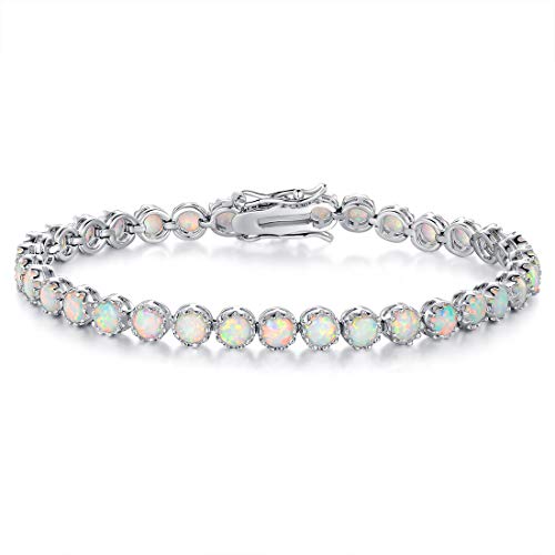 Product Cover MDFUN 18K White Gold Plated 5.0 Round Fire Opal Ladies Tennis Bracelet, Fashion Jewelry Gift for Women and Girl