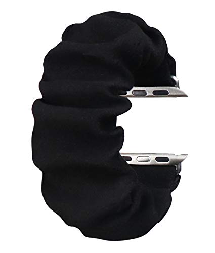 Product Cover KraftyChix Cute Scrunchie Elastic Watch Band Compatible for Apple Watch, Soft and Fashion Elastic Strap Compatible with Iwatch 38mm 40mm / 42mm 44mm Series 1-4 (Black, 38mm/40mm)