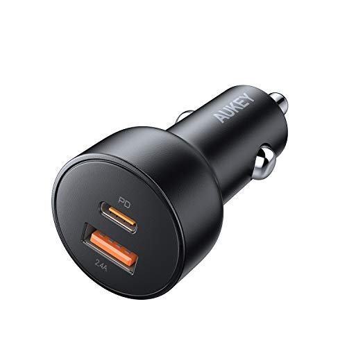 Product Cover Fast Car Charger, AUKEY 30W USB C PD Car Charger with Dynamic Detect, Compatible with iPhone 11 Pro Max/XS, Samsung Note10+ / S10, Google Pixel 4, iPad Pro, AirPods Pro, and More