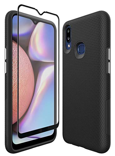 Product Cover Thinkart Galaxy A10S Case with Tempered Glass Screen Protector,Anti-Slip Non-Slip Texture Protection Hard Cover for Samsung Galaxy A10S Phone (Black)