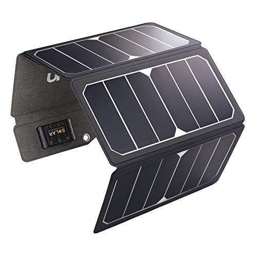 Product Cover MOOLSUN Solar Charger 28W Portable Sunpower PU Solar Panel Charger with 3 USB Output Ports Waterproof Foldable Camping Travel Charger for Tablet Ipad iPhone and More