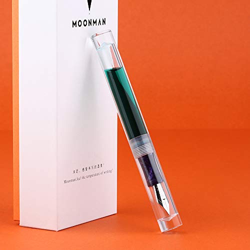 Product Cover Moonman C1 Fountain Pen Extra Fine Nib, Clear Transparent Acrylic Resin, Mini Pocket Pen, Eyedropper,Cartridges and Converter Filling