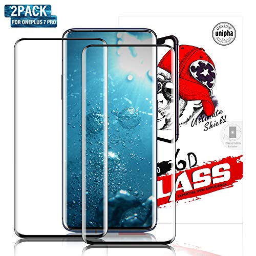 Product Cover Gozhu [2-Pack] OnePlus 7 Pro Tempered Glass Screen Protector,Fingerprint Scaner 3D Liquid Clear Full Curved Edge Case Friendly Anti-Scratch Coverage for OnePlus 7 Pro