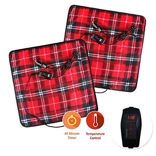 Product Cover Zone Tech Car Mini Heated Travel Blanket Pad - 2-Pack Red Plaid Premium Quality 12V Comfortable Heating Car Mini Blanket Pad Perfect for Winter Travels