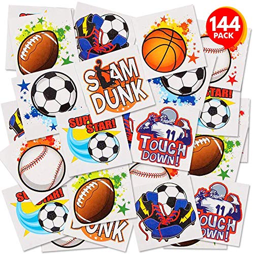 Product Cover ArtCreativity Sports Temporary Tattoos for Kids - Bulk Pack of 144 in Assorted Designs, Non-Toxic 2 Inch Tats, Sports Themed Birthday Party Favors, Goodie Bag Fillers, Non-Candy Halloween Treats