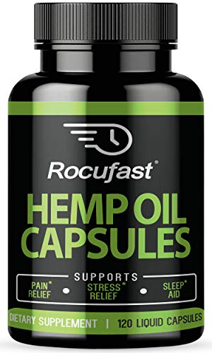 Product Cover Rocufast Hemp Oil Capsules 1000mg Pure Hemp Extract Capsules for Pain Relief Stress Relief Anxiety Relief Mood Support Hemp Oil for Sleep - Natural Hemp Oil Extract with Omega 3 6 9 Max Value 120 Ct