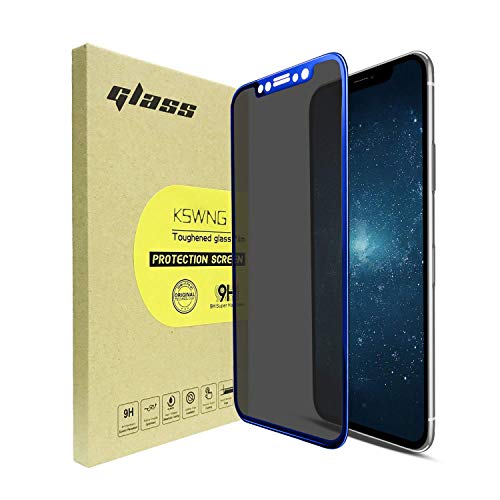 Product Cover Privacy Screen Protector for iPhone 11 Pro/X/Xs 5.8-Inch, KSWNG Screen Protector 3D Anti-Spy/Scratch/Fingerprint/Bubble Free Tempered Glass Screen Blue