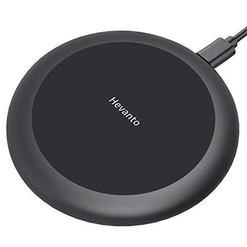 Product Cover Wirelsss Charger Hevanto 15W Qi-CER Fast Wireless Charging Pad with Cooling Vents for iPhone 11/11 Pro Max/Xs Max/Xs/XR/X/8/8 P, Samsung S20/S10/S9/S8/S7/Note10/9/8, LG, Pixel, Airpods & More - Black