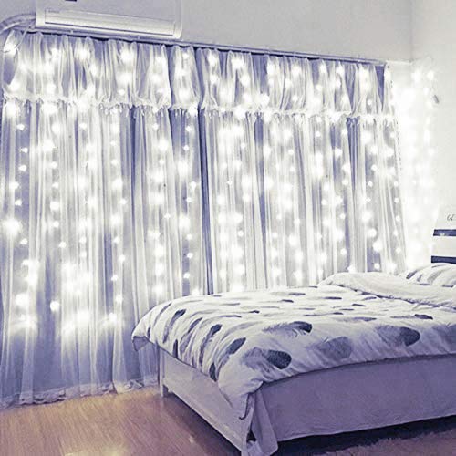 Product Cover Xmifer Window Curtain String Light, 300 LED USB Powered String Lights Wedding Party Home Garden Bedroom Outdoor Indoor Wall Decorations, Cool White (9.8x9.8 Ft)