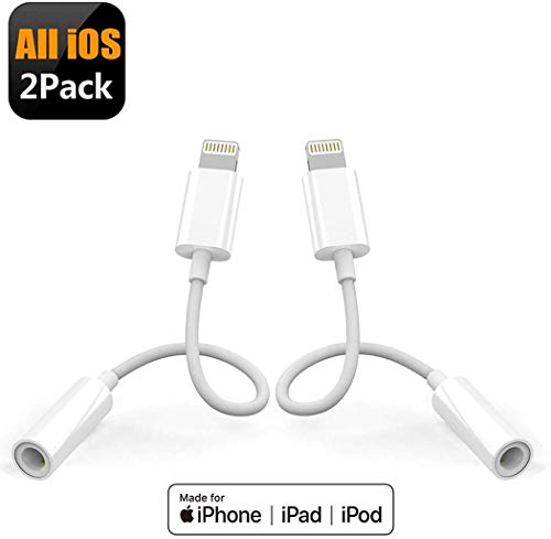 Product Cover 【2 Pack】 for iPhone Headphone Adapter to 3.5 mm Headphone Jack Adapter for iPhone 8/8 Plus/Xs Max /7/7 Plus/XR Audio Aux Earphone Dongle Spiltter Connector Converter Adapter Support All iOS System