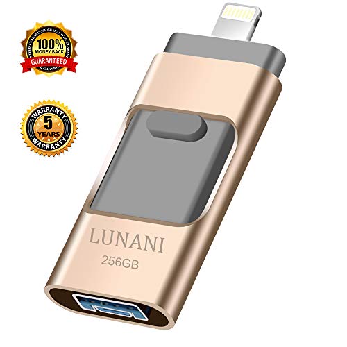 Product Cover USB Flash Drive for iPhone_ LUNANI iPhone Flash Drive 256GB photostick Mobile for iPhone USB 3.0 iPhone External Storage,Android,PC Photo iPhone Picture Stick(Gold)