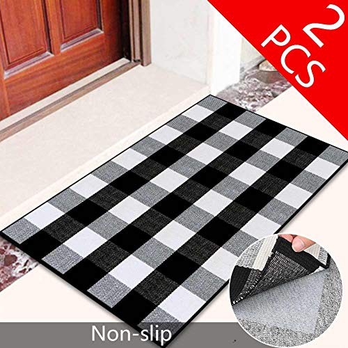 Product Cover Aytai Cotton Buffalo Plaid Rug, Black and White Checkered Rug Non-Slip Area Rugs, Outdoor Porch Rugs for Kitchen/Bathroom/Laundry Room/Bedroom (27.6