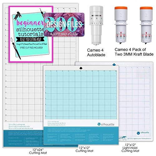 Product Cover Silhouette Cameo 4 Blade & Mat Pack - Auto Blade, Two 3mm Kraft Blades, Cutting Mat, Light Tack Mat, 24 Inch Mat, Guide, and Designs