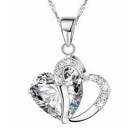 Product Cover Fiudx Necklace,Heart Crystal Rhinestone Silver Chain Pendant Necklace Jewelry (H)