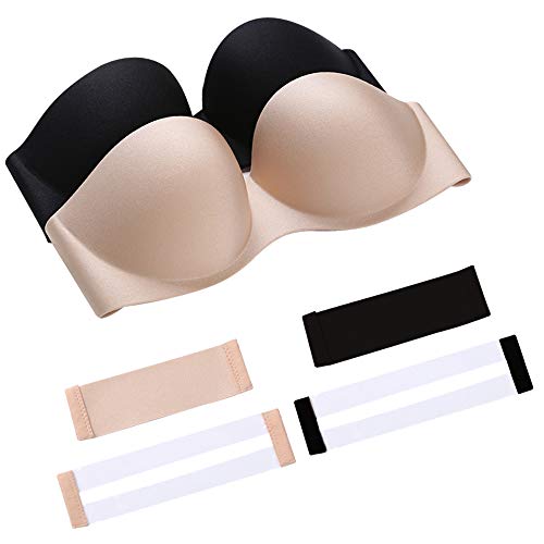 Product Cover New Non-Slip Strapless Invisible Bra Strapless Backless Push up Bra Underwire Contour Beauty Back Bra 2 Pack (B) Beige