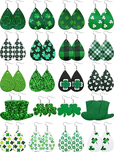 Product Cover 20 Pairs St Patrick's Day Faux Leather Earrings Clover Teardrop Dangle Earrings