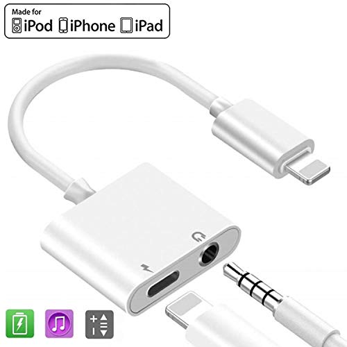 Product Cover [Apple MFi Certified] iPhone Headphone Adapter & Splitter, 2 in 1 Lightning to 3.5mm Headphone Audio & Charger for iPhone 11/11 Pro/XS/XR/X/8 7 6, iPad, iPod, Support Calling & Music Control & iOS 13