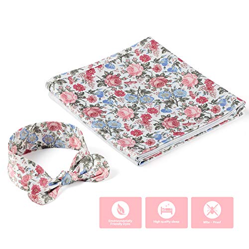 Product Cover Lovy Home | Ultra Soft Baby Receiving Blanket and Headband Set | Essential For New Borns and Babies 0-3 Months | Perfect For Baby Shower Gifts and Ideal For Baby Boys and Girls | 80x80 cm Floral