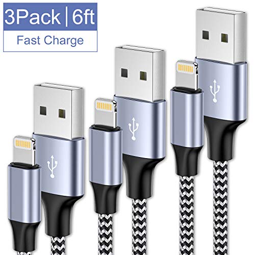 Product Cover iPhone Charger Lightning Cable [3Pack 6ft],AXF Long Nylon Braided USB Fast Charging Cord Compatible with iPhone 11/11 Pro/X/Xs Max/XR / 8/8 Plus / 7/7 Plus/6/6S/SE/iPad/iPod