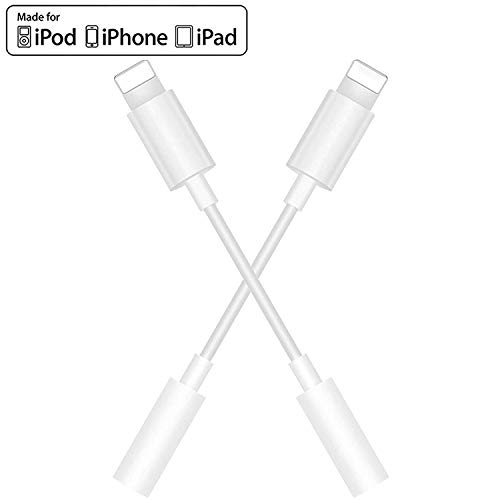 Product Cover [Apple MFi Certified] 2 Pack Headphone Adapter for iPhone X, Lightning to 3.5mm Headphone Aux Audio Stereo Compatible for iPhone 11/11 Pro/XS/XR 10 8 7, iPad, Support Calling & Music Control & iOS 13