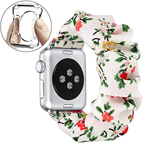Product Cover fastgo Compatible with Scrunchie Apple Watch Band Series 5/4 38mm/40mm, Women Girls Gift Elastic Bracelet Sport Strap Stretchy Soft Fabric Replacement Wristbands (Floral, 38mm/40mm)