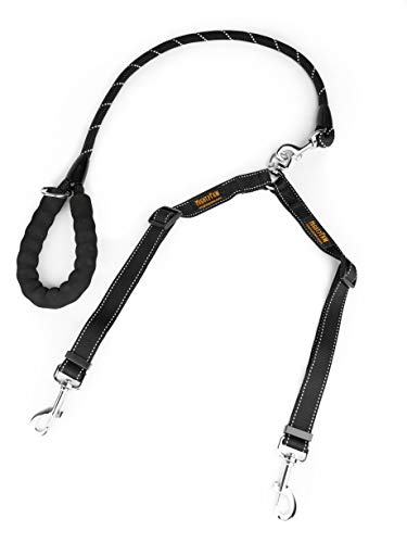 Product Cover Mighty Paw Double Dog Leash | Dual Pet Leash with Soft, Padded Rope Handle, and Tangle-Free 360° Swivel Hook. Adjustable Length for Small or Large Dogs. Weather-Resistant Climbers' Rope Leash. (Black)