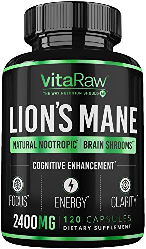 Product Cover Organic Lions Mane Mushroom Capsules (2400mg | Powerful Nootropic) Brain Mushroom Supplement for Focus & Immune Support Pure Lion's Mane Mushroom Powder Extract - Brain Booster Memory & Energy Pills