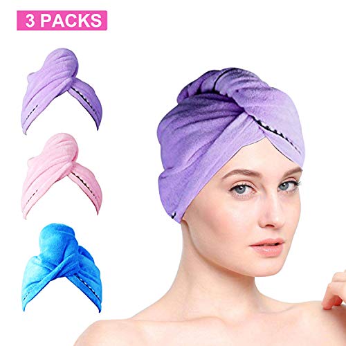 Product Cover Hair Towel Wrap,UMUM 3 Pack Magic Instant Dry Hair Towel,Microfiber Hair Towel with Button,Quick Dry Hair Towel for Women,Hair Turbans for Wet Hair