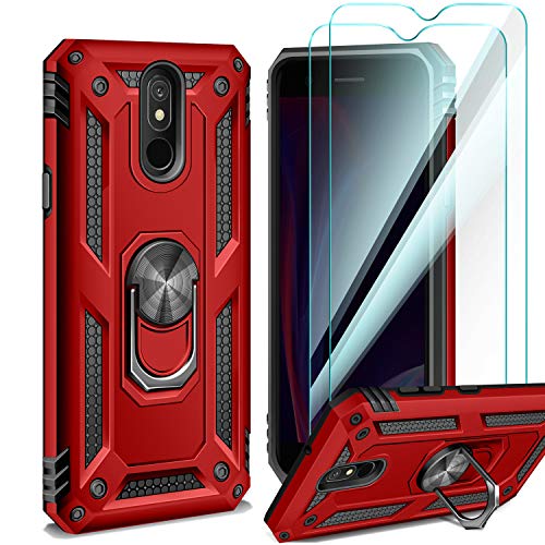 Product Cover ivencase LG Aristo 4 / Aristo 4+/ K30 Case + Glass Screen Protector [2 Pack], Mount Ring Holder Stand Cover, TPU + Hard PC Bumper 2 in 1 Heavy Duty Armor Case for LG Aristo 4 /Aristo 4+/K30 Red