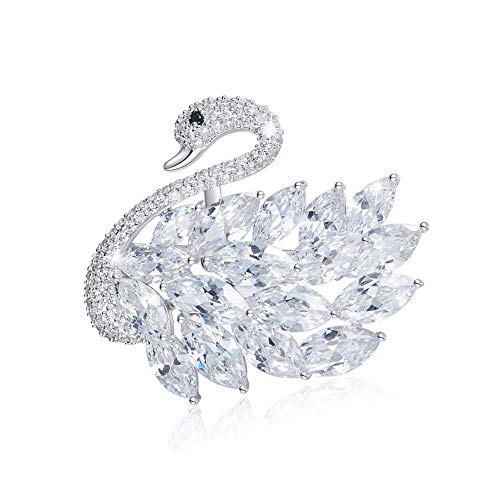 Product Cover Swan Brooch with White Round and Rectangular Cubic Zirconia Suitable for Wedding Evening Dress Best Present for Womens