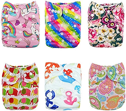 Product Cover ALVABABY Baby Cloth Diapers One Size Adjustable Washable Reusable for Baby Girls and Boys 6 Pack with 12 Inserts