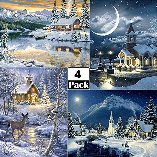 Product Cover ARTDOT 4 Pack 5d Diamond Painting Kits Full Drill Winter Pictures for Home Wall Decor Gift for Winter (12 X 16 Inch)