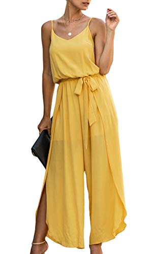 Product Cover ECOWISH Womens Jumpsuit Spaghetti Strap Wide Leg Split Jumpsuits Long Overalls Summer Beach Loose Fit Rompers with Belt