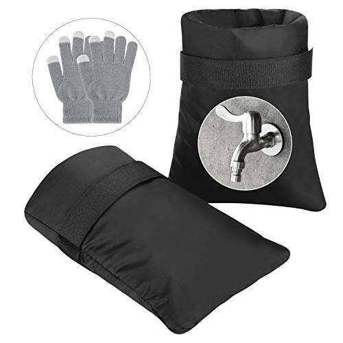 Product Cover Ibivo Outdoor Faucet Cover for Winter Freeze Protection, 2Pcs Waterproof Oxford Cloth Outside Antifreeze Tap Black Faucet Covers Socks with Touch Screen Gloves