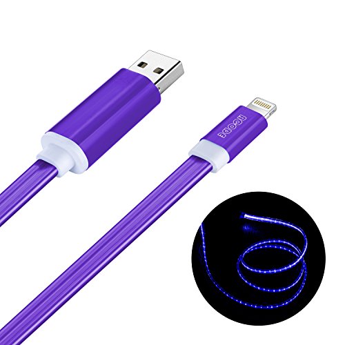 Product Cover Compatible with iPhone Charger Cable,Acode 3ft LED Light up Flat Charging Cable Cord Compatible with Phone 11, XS MAX, XR, X, 8,7,7 Plus(Purple)
