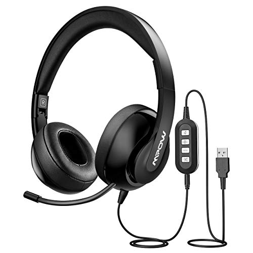 Product Cover Mpow 3.5mm/USB Headsets, Foldable Computer Headset with Mute Function, PC Headphones with Retractable Microphone Noise Canceling, All Day Comfort for Meetings/Call Center/School