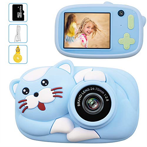 Product Cover LeaderPro Gift Kids Camera Toys for 3-9 Year Old Girls,Digital Camera for Children Birthday Christmas Toy Gifts,1080P 2.4inch with Cute Cartoon Cat Silicone Anti-Falling Case(16G SD Card Included)