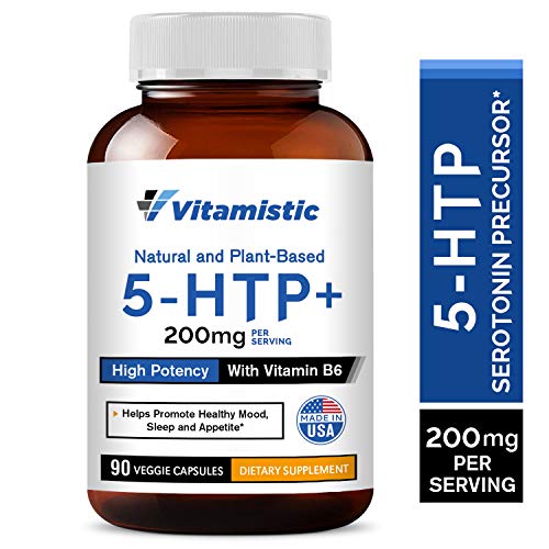 Product Cover Vitamistic 5-HTP 200mg 90 Time-Release Veggie Caps, From Griffonia Seed Extract, Enhanced with Vitamin B6 for Improved Serotonin Conversion, Natural Support for Mood, Sleep & Appetite Control, Non-GMO