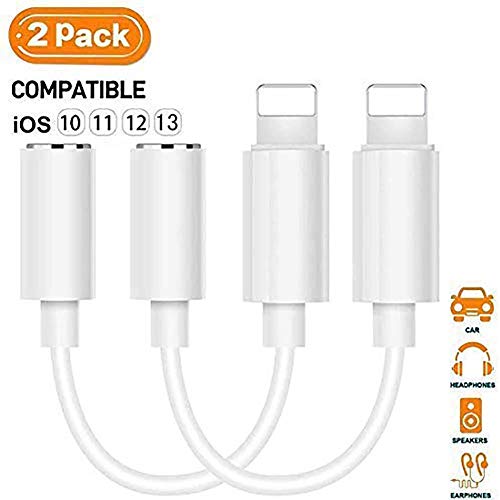 Product Cover (2 Pack) Headphones Adapter for Apple,Apple MFi Certified iPhone Lightning to 3.5mm Jack Converter, AUX Jack Headphone Adapter Compatible iPhone 11/11 Pro/11 Pro Max/X XR XS XS Max iPhone 7 7P 8 8P