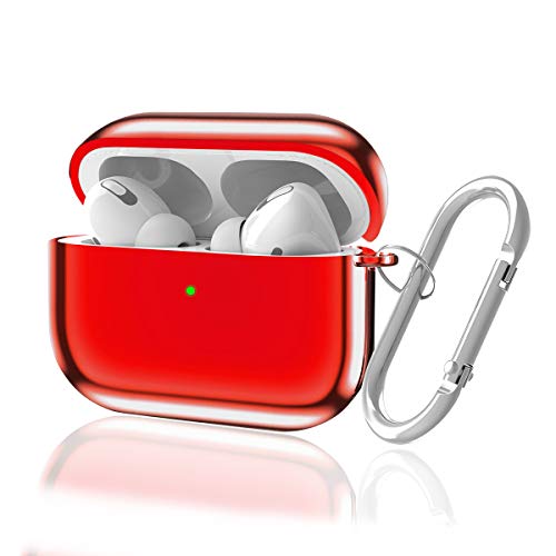 Product Cover Valkit AirPods Pro Case 2019 [Front LED Visible], TPU Translucent Full Protective Shockproof Cover with Keychain for Apple AirPods Pro 3rd Gen [Won't Affect Wireless Charging] Red
